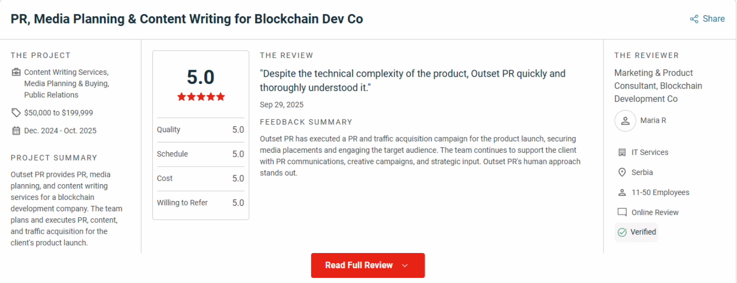 Top Crypto PR Agencies - feedback