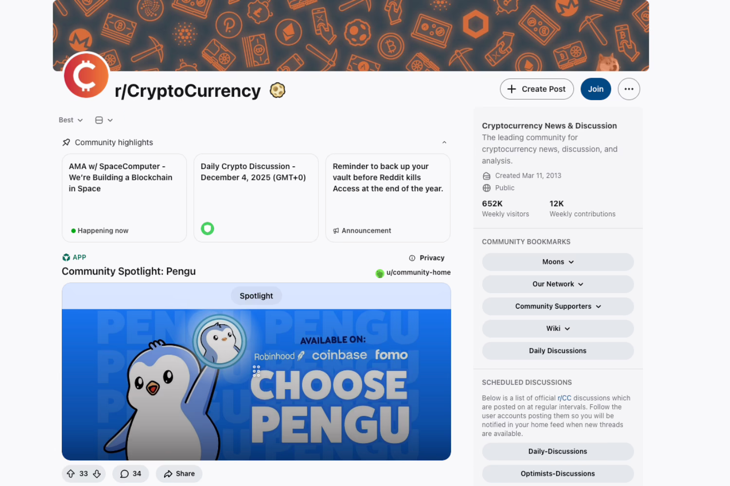 best crypto subreddits - r/CryptoCurrency