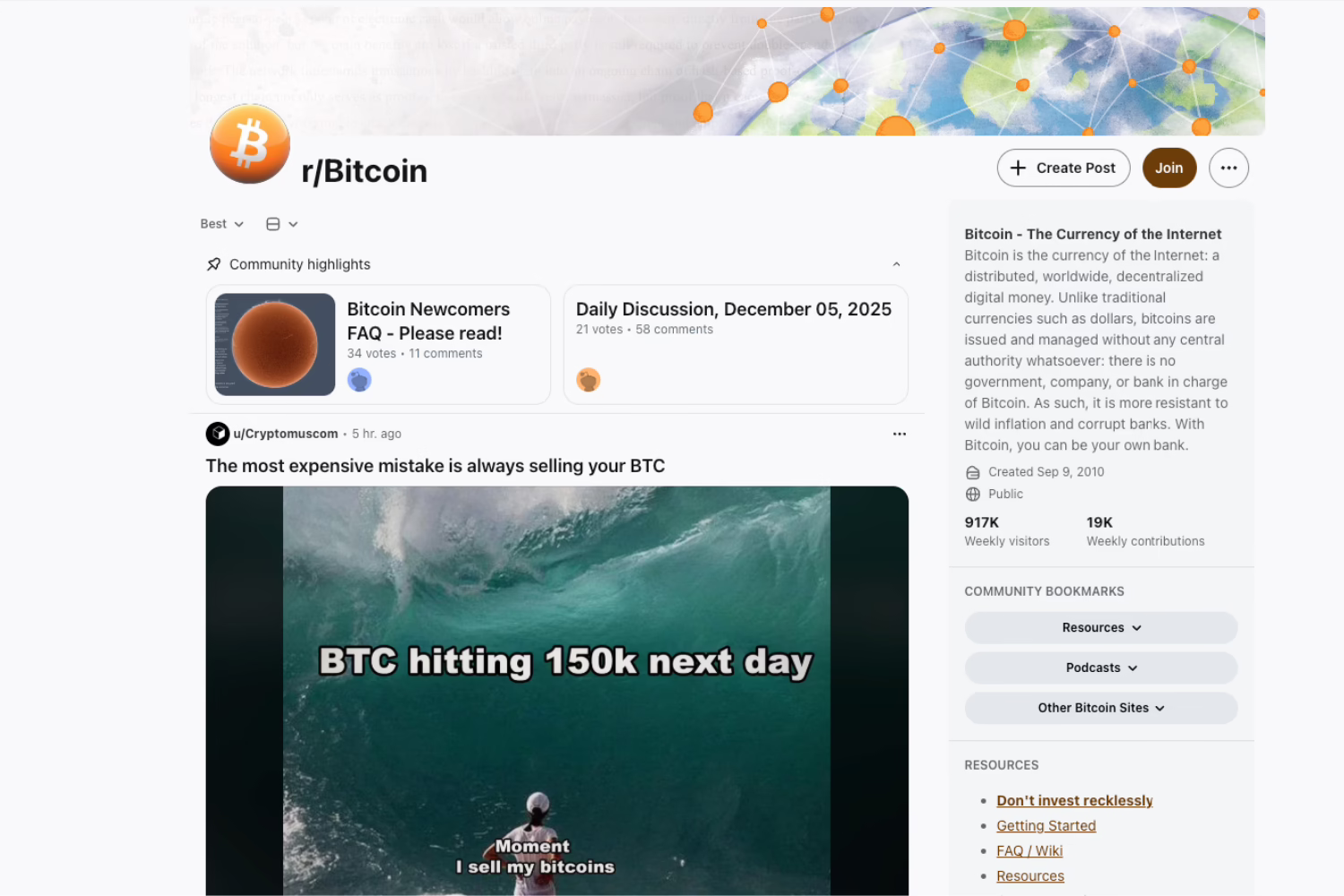 r/Bitcoin is one of the top crypto subreddits