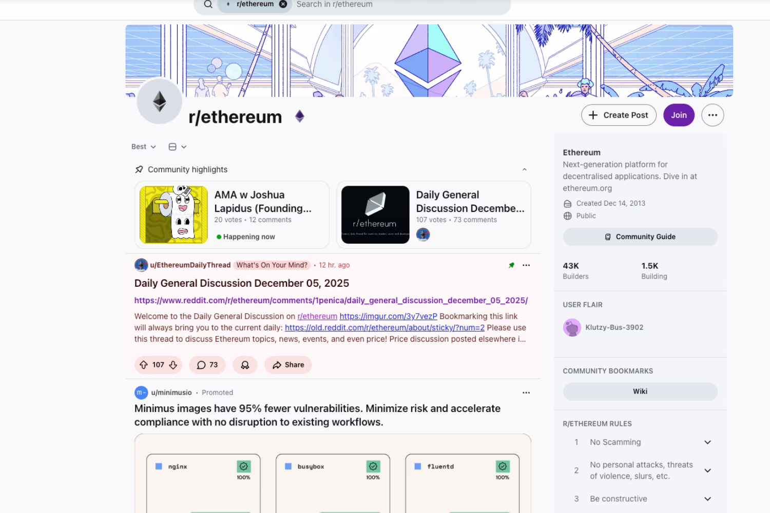 r/Ethereum is one of the best crypto subreddits for following