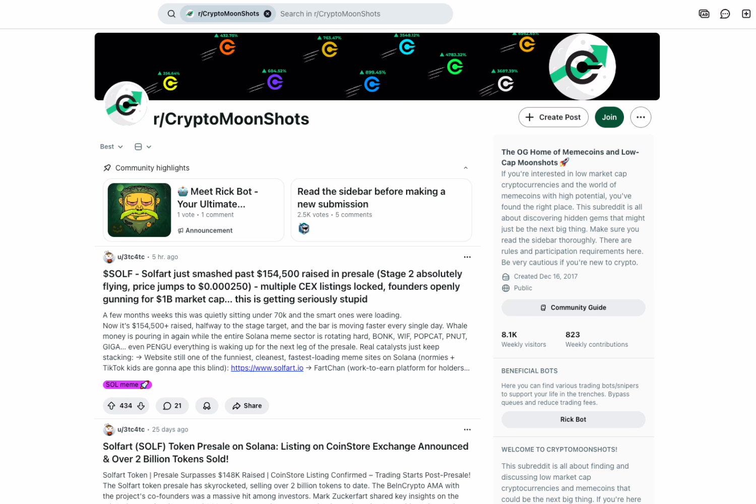 one of the top crypto subreddits - r/CryptoMoonShots