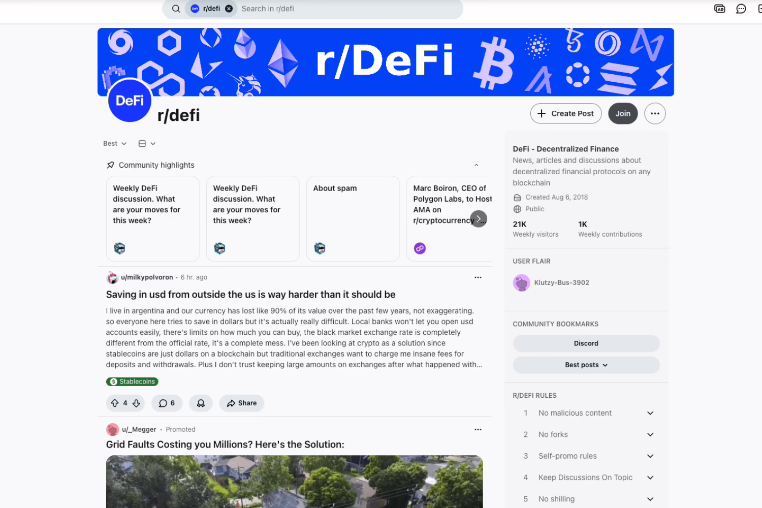 r/DeFi - one of the most active crypto subreddits