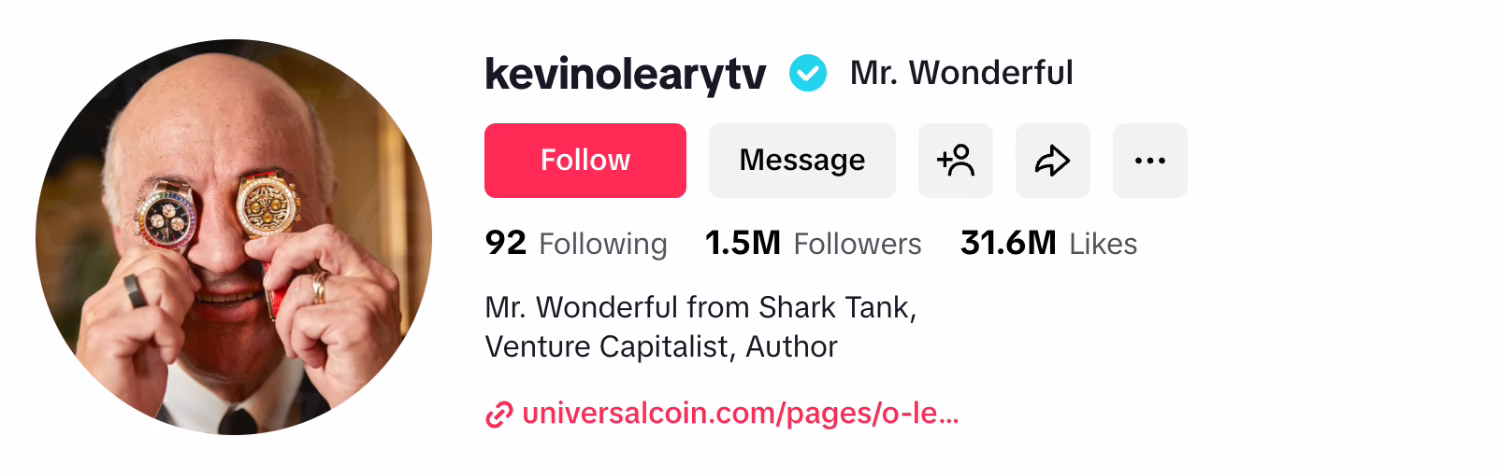 Kevin O'Leary, aka Mr. Wonderful - Best TikTok Crypto Influencer
